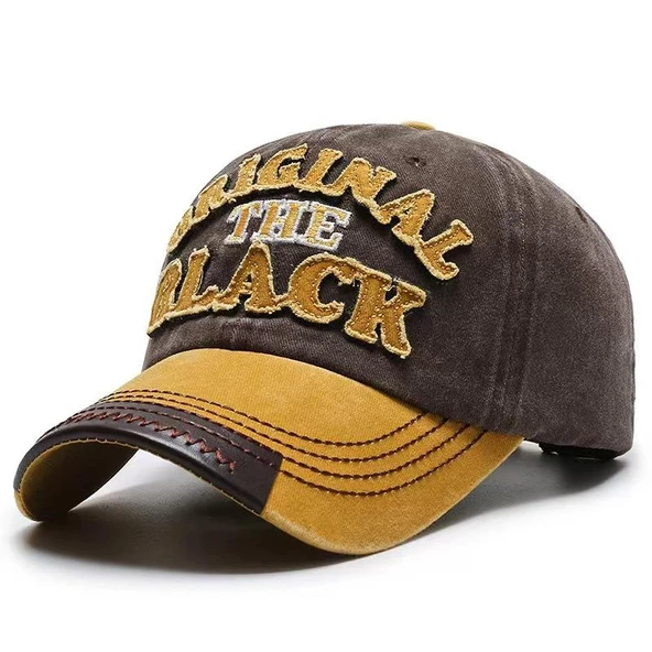 Valkyrie Original The Black Nakışlı Unisex Beyzbol Şapkası Vintage Eskitme Pamuk Ayarlanır Kahve Sarı ürün görseli 1