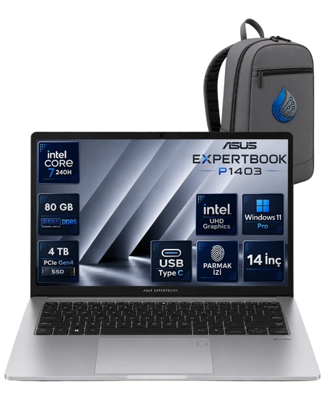ASUS ExpertBook P1 P1403CVA Intel Core 7-240H 80 GB DDR5 4 TB SSD 14'' Full HD Windows 11 Pro Dizüstü Bilgisayar P1403CVA-C716512G0DRNP32 ürün görseli 1