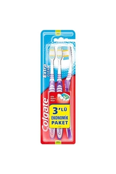 Colgate Extra Clean Dil Temizleyicili Arka Dişlere Uzanan Orta Diş Fırçası 3'lü Ekonomik Pake ürün görseli 1