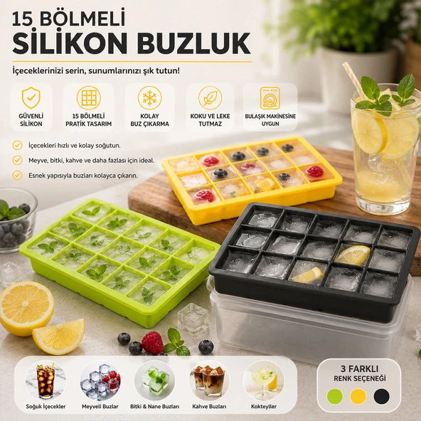 Renkli Pratik Buz Kalıbı - 15 Bölmeli - Silikon ürün görseli 1