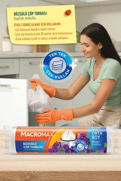 MACRO MAX Büzgülü Leylak Çöp Torbası Orta Boy 10'lu - Resim 2
