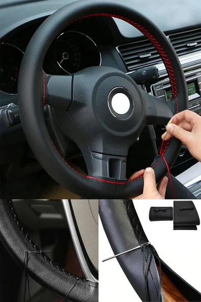 devirhesapdevri Opel Signum  ( 2003-2008 ) Uyumlu Direksiyon Kılıfı Dikmeli Siyah Suni Deri Kırmızı Dikişli ürün görseli 1