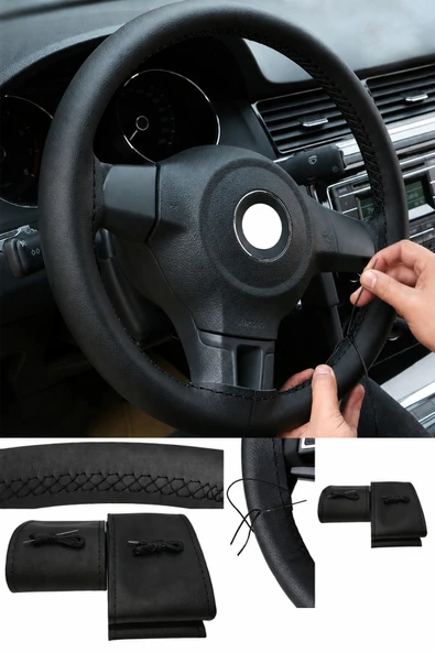 devirhesapdevri Toyota Yaris  ( 2006-2010 )   Uyumlu Direksiyon Kılıfı Dikmeli Siyah Suni Deri Siyah Dikişli ürün görseli 1