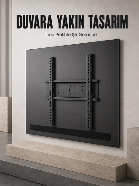 Sabit Televizyon Askı Aparatı 50"-95" İnce Profil Sağlam Metal Tv Duvar Braketi ürün görseli 1