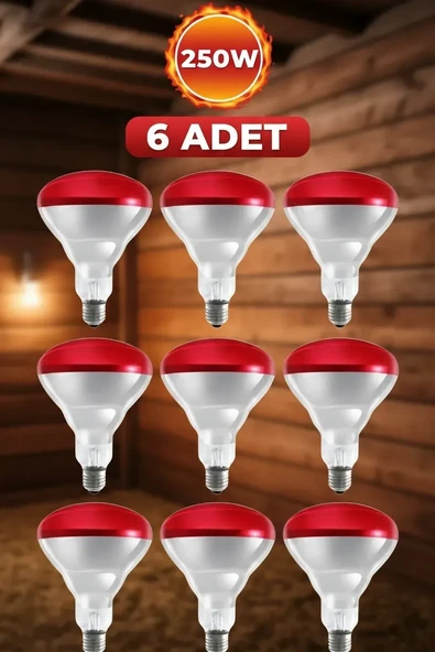 (6 Adet) 250W Kızılötesi Isıtıcılı Hayvan Isıtma ve Kuluçka Lambası (Kırmızı Işık) E27 ürün görseli 1