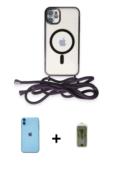 MARSİLYAN™- iPhone 11 Kılıf Eksen Özel Seri - Siyah Joko Magic 5D Hayalet Cam + Neon Fosforlu Kamera Lens - MI ürün görseli 1