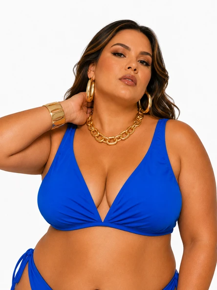Büyük Beden Sabit Pedli Kalın Askılı Toparlayıcı Kadın Bikini Üst ürün görseli 1