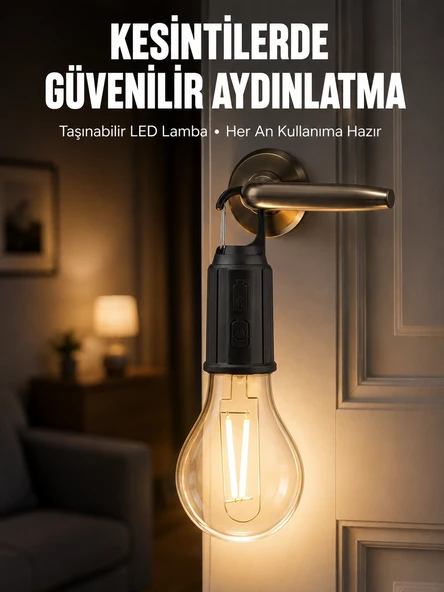 Şarjlı Aydınlatma Ampul Tasarımlı Ambians Işık Askılı Kamp Lambası ürün görseli 1