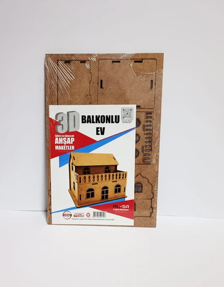 3D Ahşap Maket Balkonlu Ev ürün görseli 1