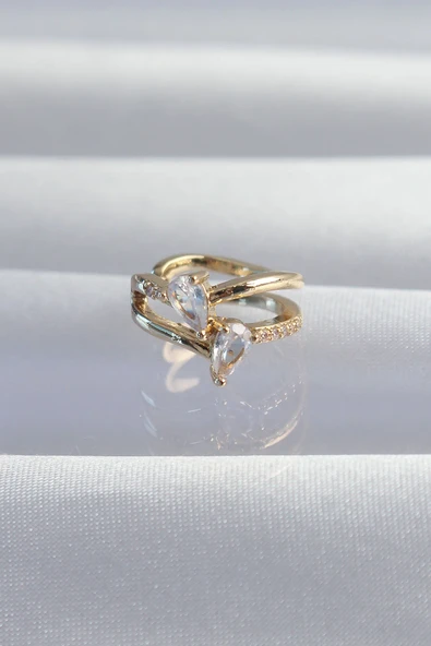 Pirinç Gold Renk Zirkon Taşlı Damla Earcuff Küpe ürün görseli 1