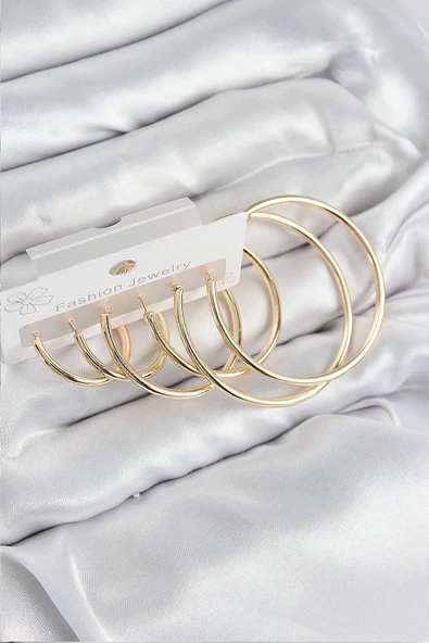 Pirinç Halka Model Gold Renk Kadın Set Küpe ürün görseli 1