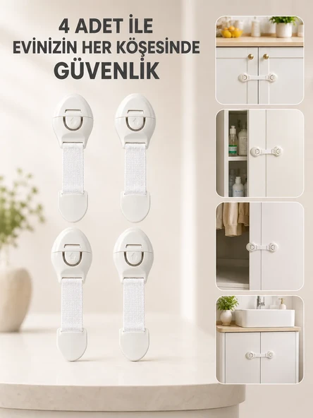 4 Adet Çok Amaçlı Çocuk Güvenlik Kilidi Dolap, Çekmece ve Gardırop İçin ürün görseli 1