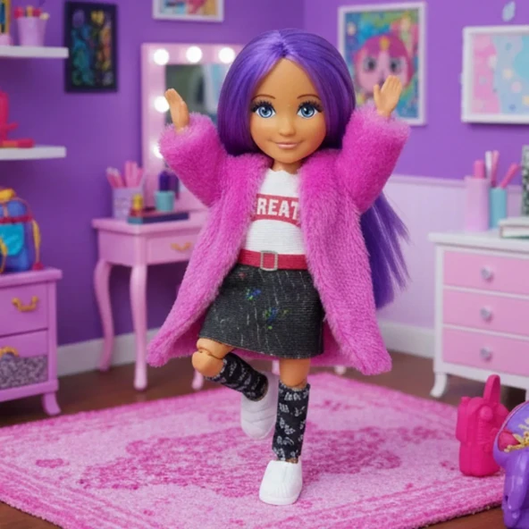 Ankiki Moda İkonu Bebek Figür 13 cm - Mor Saçlı "Great" Stil ürün görseli 1