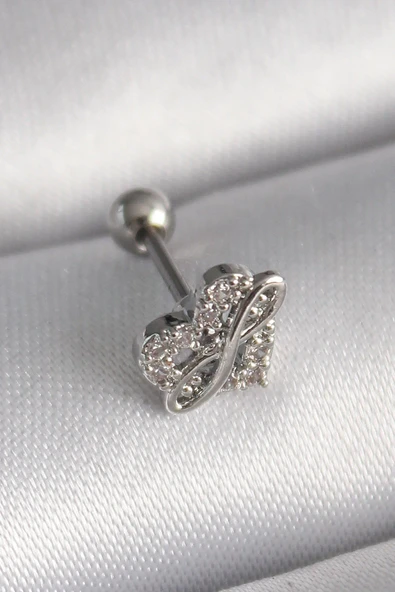 316L Çelik Gümüş Renk Zirkon Taşlı Sonsuzluk Detay Tragus Piercing ürün görseli 1