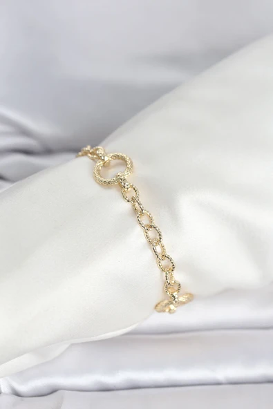 CM 14K Gold Renk Lazerli Halka Model Kadın Bileklik ürün görseli 1