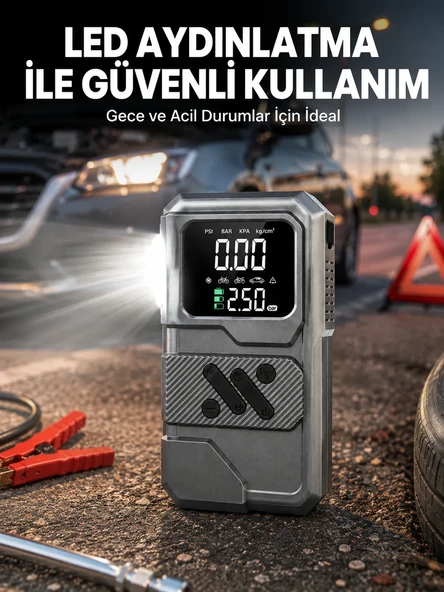 Çok Fonksiyonlu Akü Takviye ve Taşınabilir Hava Kompresörü ürün görseli 1