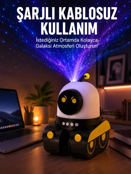 Robot Tasarımlı Bluetooth Hoparlörlü Yıldızlı Gökyüzü Projektör Yeni Nesil ürün görseli 1