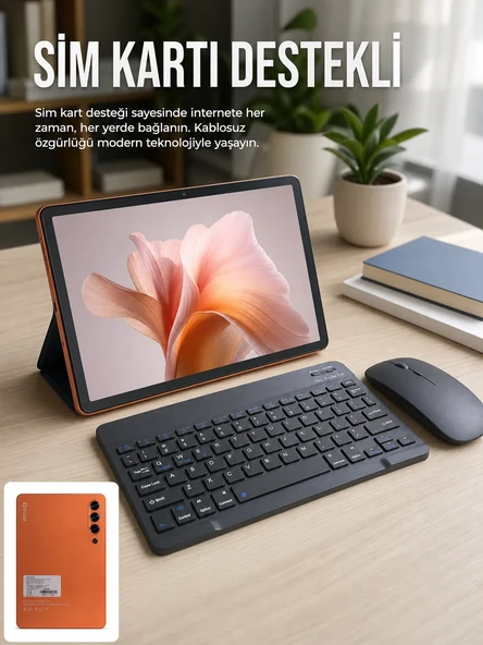 SIM Kart Destekli Android Tablet Bluetooth Klavye ve Kablosuz Mouse Seti Geniş Ekran Taşınabilir Tasarım ürün görseli 1