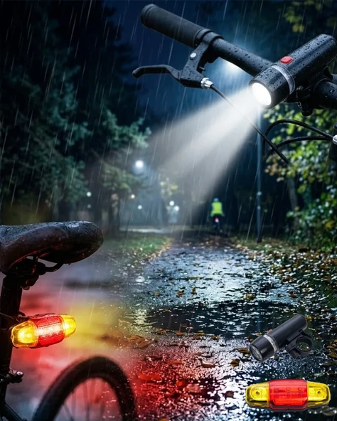 LED Bisiklet Işık Seti Ön Far ve Arka Stop Lambası Güvenlik Seti ürün görseli 1