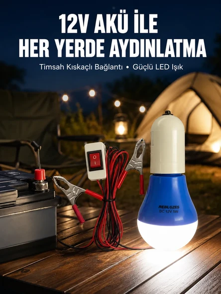 12V LED Ampul Timsah Kıskaçlı Taşınabilir Aydınlatma ürün görseli 1