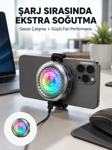 RGB Gaming Telefon Fanı Sessiz Soğutucu Tüm Akıllı Telefonlara Uygun Yeni Nesil ürün görseli 1