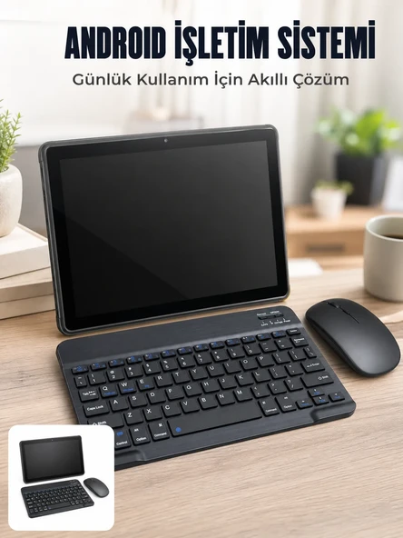 Android Tablet Bluetooth Klavye Mouse Seti SIM Kart Girişi Kablosuz Bağlantı ve Günlük Kullanıma Uygun ürün görseli 1