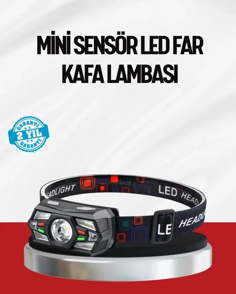 Sensörlü LED Kafa Lambası Kırmızı Beyaz Işık Ayarlanabilir ürün görseli 1