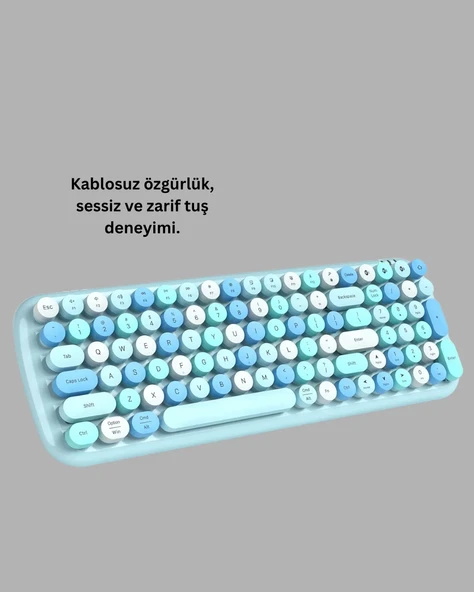 Kablosuz Klavye Mouse Seti mavi - Resim 3