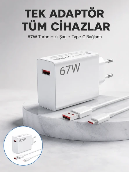 67 Watt Güvenli Hızlı Şarj Adaptörü Samsung M31 M33 M51 Uyumlu Yeni Nesil ürün görseli 1