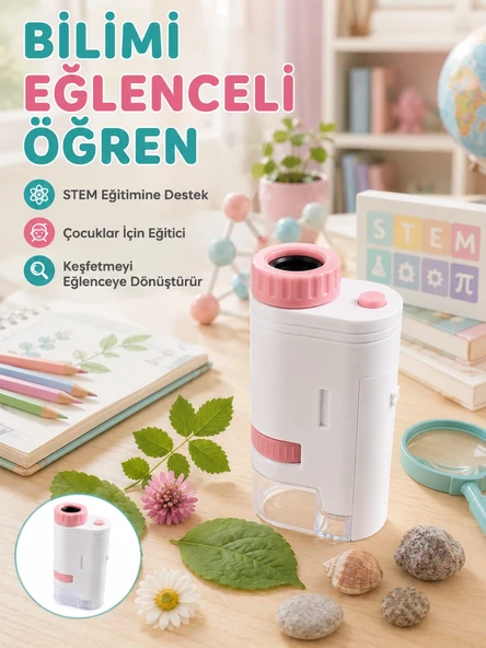 Taşınabilir LED Mikroskop 80X-200X Büyütmeli Çocuklar İçin Eğitici Bilim Mikroskobu ürün görseli 1