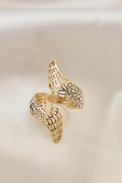 Ayarlamalı Gold Renk Metal Zirkon Taşlı Kanat Yüzük ürün görseli 1