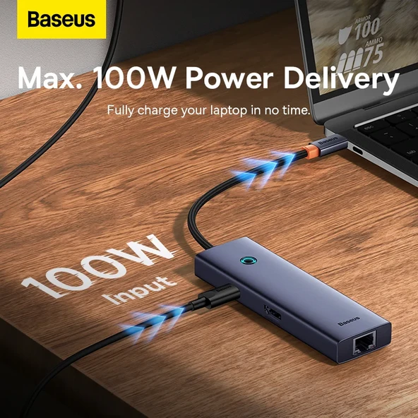 Baseus Ultra Joy 6in1 Multifonksiyonal Type-C Hub Dock Station - Resim 3