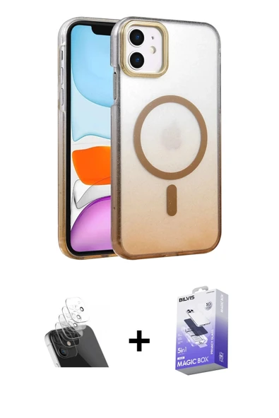 MARSİLYAN™- iPhone 12 Kılıf Ahenk Doku Özel Seri - Siyah Bilvis 5in1 5D Magic Hayalet Cam Ekran Koruyucu + Kamera Lens K ürün görseli 1