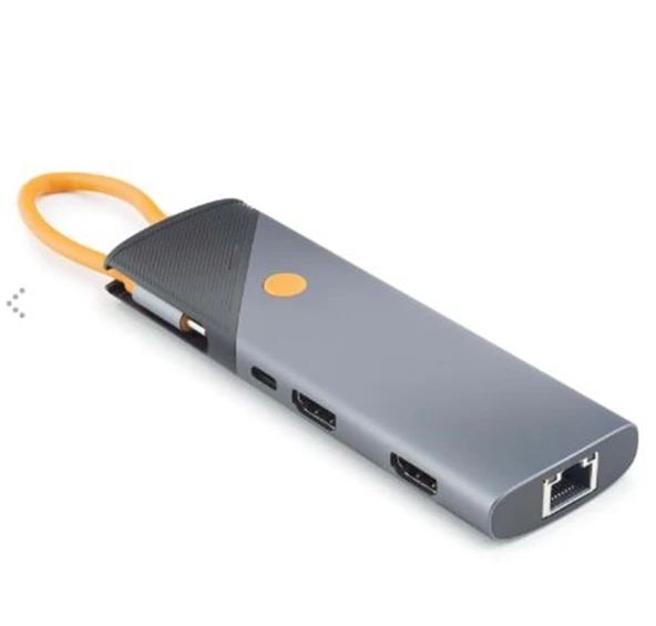 HADRON HDX7879 Type-C Combo Hub PD 100W HDMI 4K 60Hz Gigabit LAN Kart Okuyucu 9 Port 5 Gbps Gri ürün görseli 1
