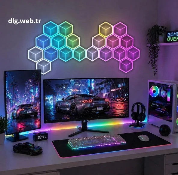 DLG Altıgen 3D Duvar Led Paneli Uygulama & Kumanda Beyaz ürün görseli 1