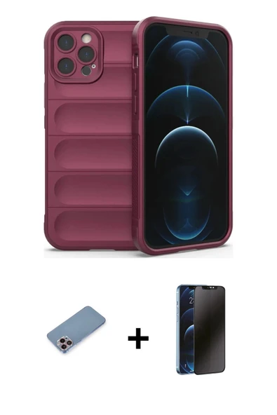 MARSİLYAN™- iPhone 12 Pro Kılıf Atlas Koleksiyonu - Siyah 3D Antistatik Hayalet Cam Ekran Koruyucu + Shine Kamera Lens K ürün görseli 1