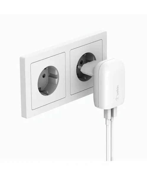 BELKIN WCB007 BoostCharge 37W USB-C + USB-A Portlu Duvar Şarjı - Beyaz 745883829446 ürün görseli 1