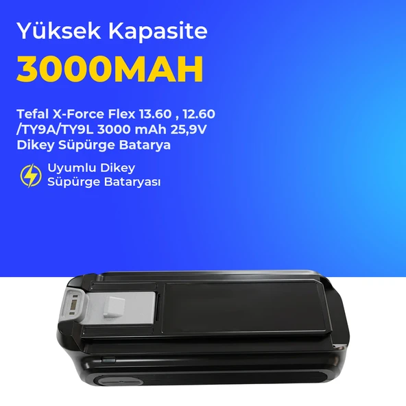 Tefal X-Force Flex 13.60 , 12.60 /TY9A/TY9L 3000 mAh 25,9V Dikey Süpürge Batarya ürün görseli 1