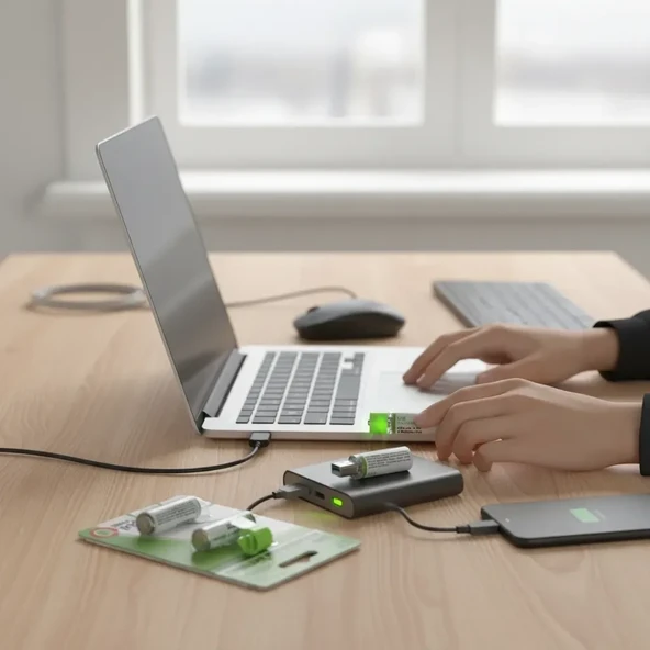 Usb ile Şarj Olabilen 2 li 1450 mah Lityum Kalın Şarjlı Kalem Pil ürün görseli 1