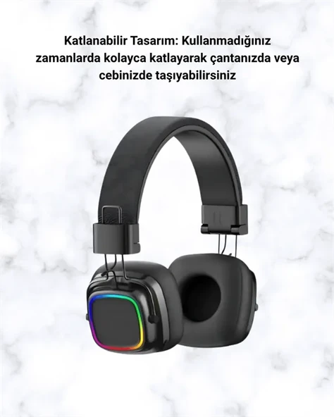Kablosuz RGB Işıklı Katlanabilir Bluetooth Kulak Üstü Kulaklık ürün görseli 1