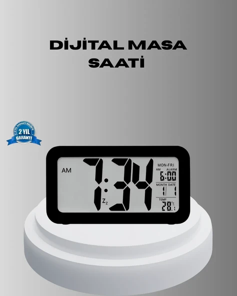 Dijital Masa Saati Sensörlü Aydınlatmalı Alarm ve Sıcaklık Ölçerli ürün görseli 1