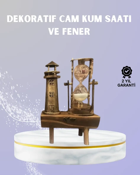 Ahşap Kum Saati ve Deniz Feneri Figürü Bir Arada – Ev & Ofis Dekorasyonu ürün görseli 1