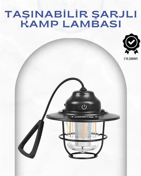 Geometrik Tasarımlı Vintage Kamp Lambası – Type-C Şarj, Ayarlanabilir Parlaklık ürün görseli 1