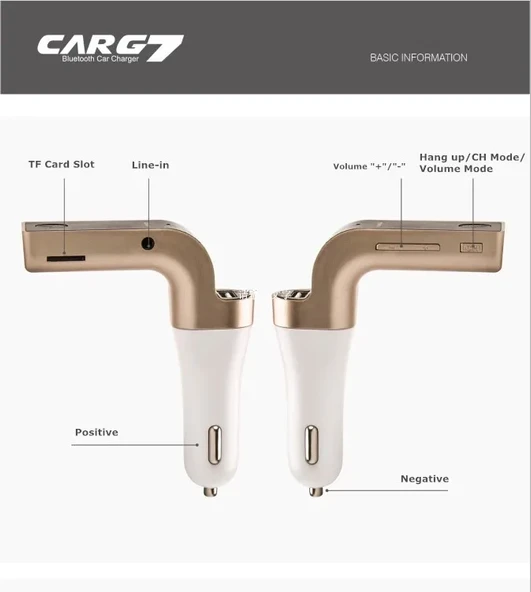 Carg7 Bluetooth Araç Fm Transmitter Usb Girişli - Resim 2