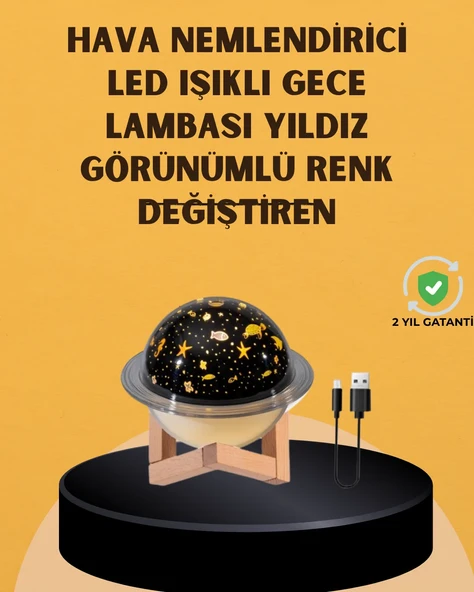Projektör ışıklı, aromaterapi uyumlu mini masaüstü hava nemlendirici cihaz ürün görseli 1