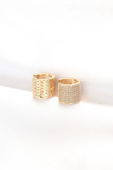 Pirinç Gold Renk Taşlı Minimal Küpe ürün görseli 1
