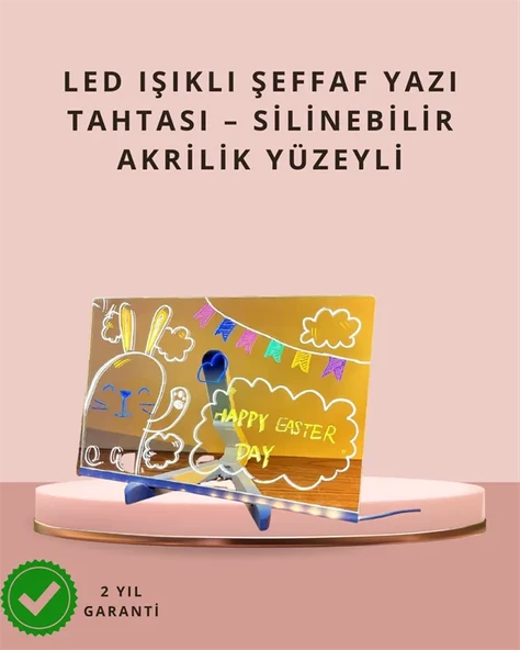 LED Işıklı Şeffaf Yazı Tahtası – Neon Etkili Akrilik Pano, Silinebilir, 7 Renkli Kalemli, 30x20 cm ürün görseli 1