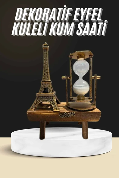 Retro Eyfel Kulesi Ve Kum Saati Dekoratif Ahşap Görünümlü Masa Biblosu ürün görseli 1
