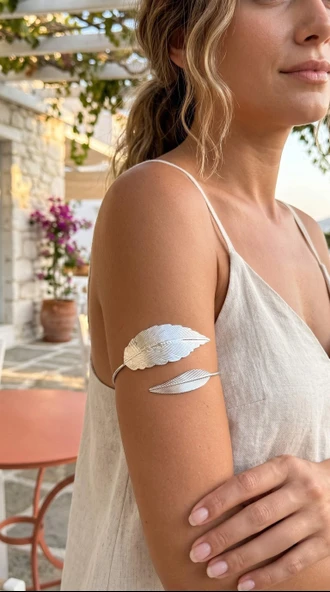 Pazu Bileklik Gümüş Renk Pirinç Yaprak Model ürün görseli 1