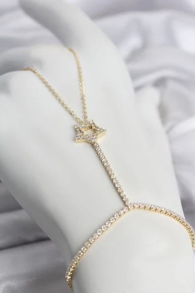 Gold Renk Pirinç Zirkon Taşlı Yıldız Model Şahmeran ürün görseli 1